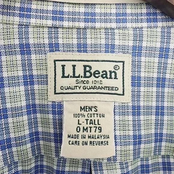 L.L. Bean Plaid Button down Long sleeve  Men's shirt L Tall Blue/ Green - Picture 5 of 6